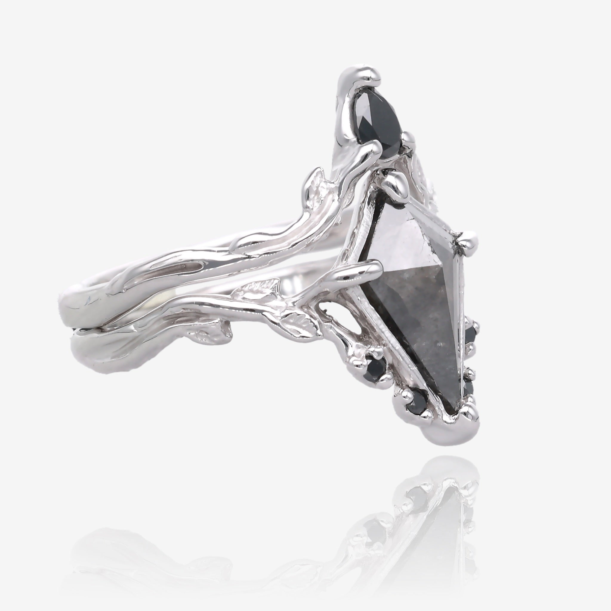 Faerie Crown Wedding Set with Salt and Pepper Diamond