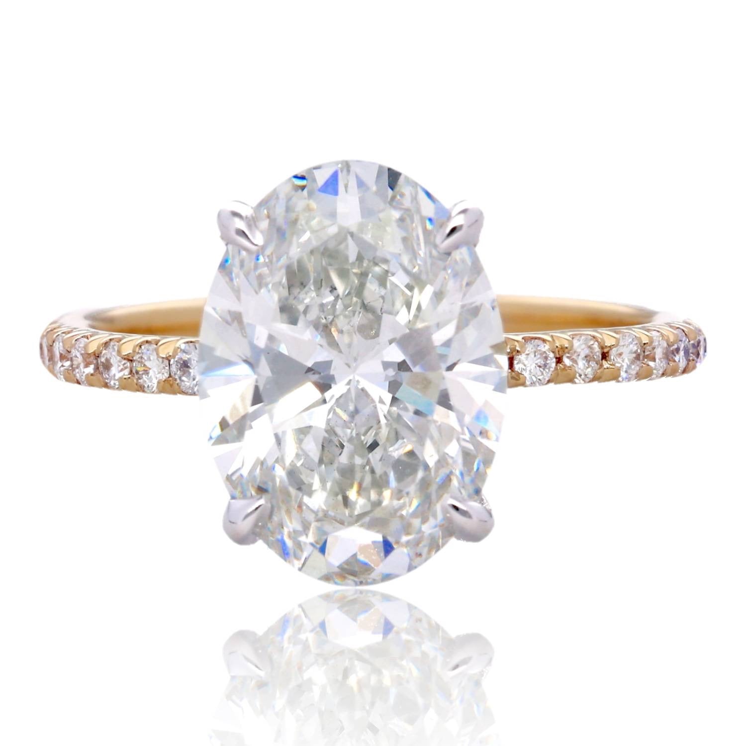 4ct Lab Grown Oval Diamond Solitaire with Pavé Band 14K Yellow Gold