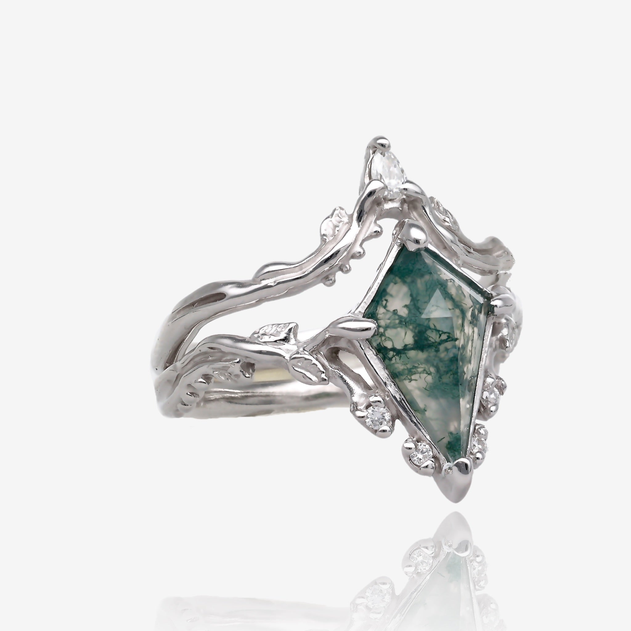Faerie Crown Moss Agate Gold Wedding Set White Gold