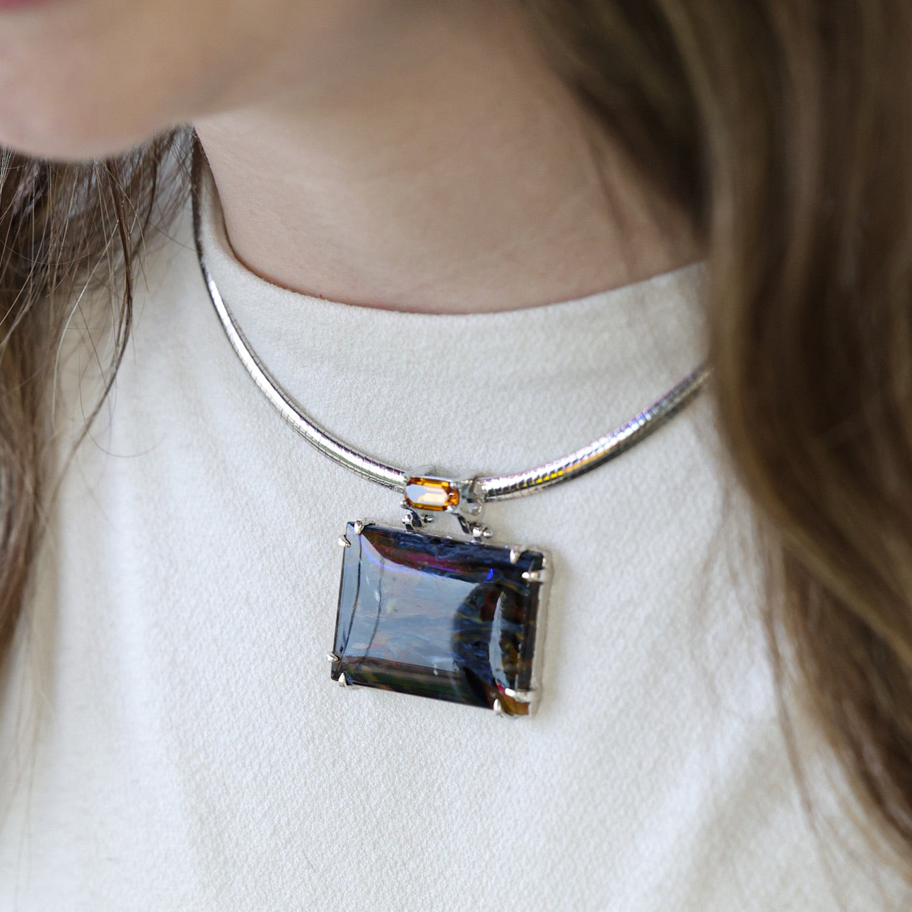 Storm Squall Pietersite & Zircon Necklace
