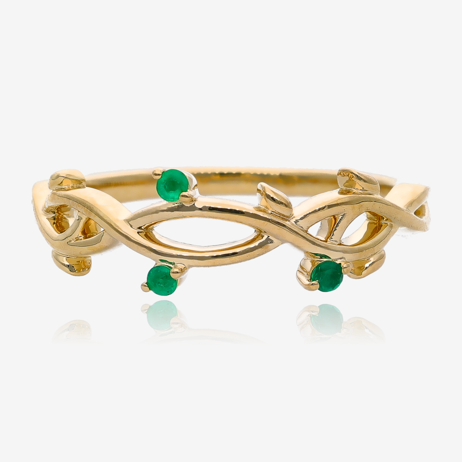 Leaves of Emerald Vines of Gold Ring