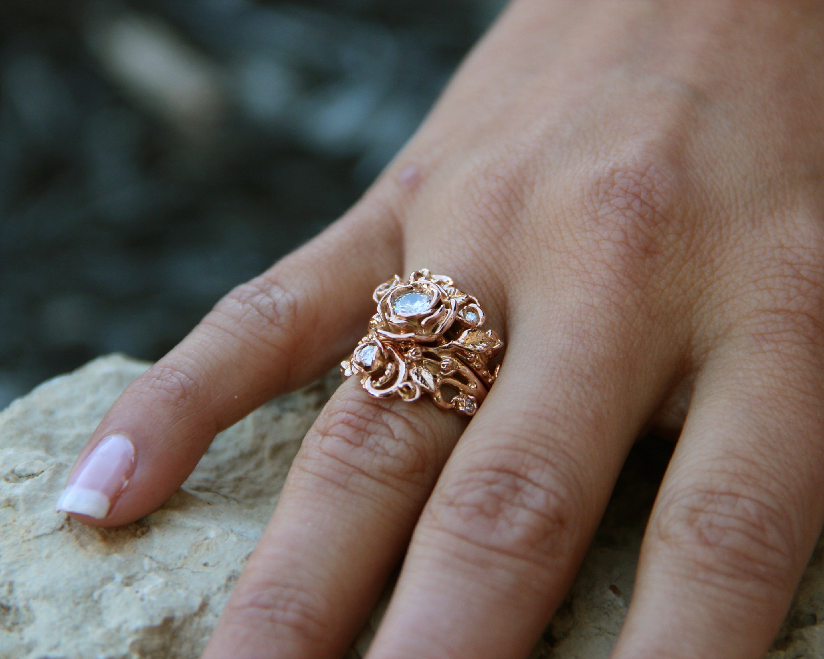 Diamond Rose Gold Wedding Ring Set, Jane Rose