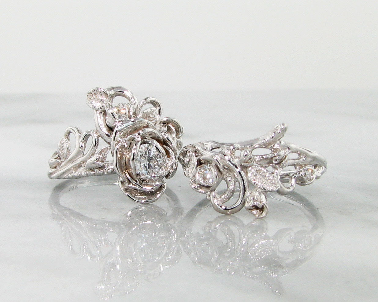 Diamond White Gold Wedding Ring Set, Jane Rose