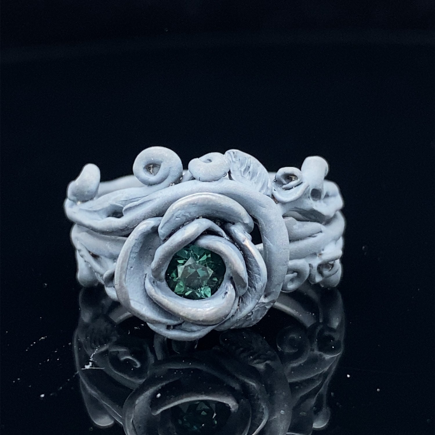 Rose Garland Wedding Set, Blackened Silver and Deep Green Tourmaline