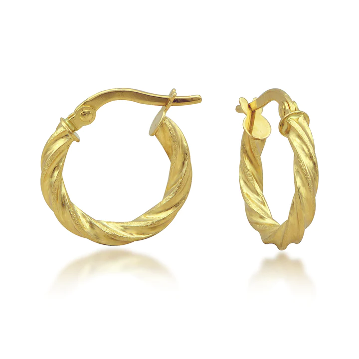 14K Yellow Gold 15mm Twisted Hoop Earrings