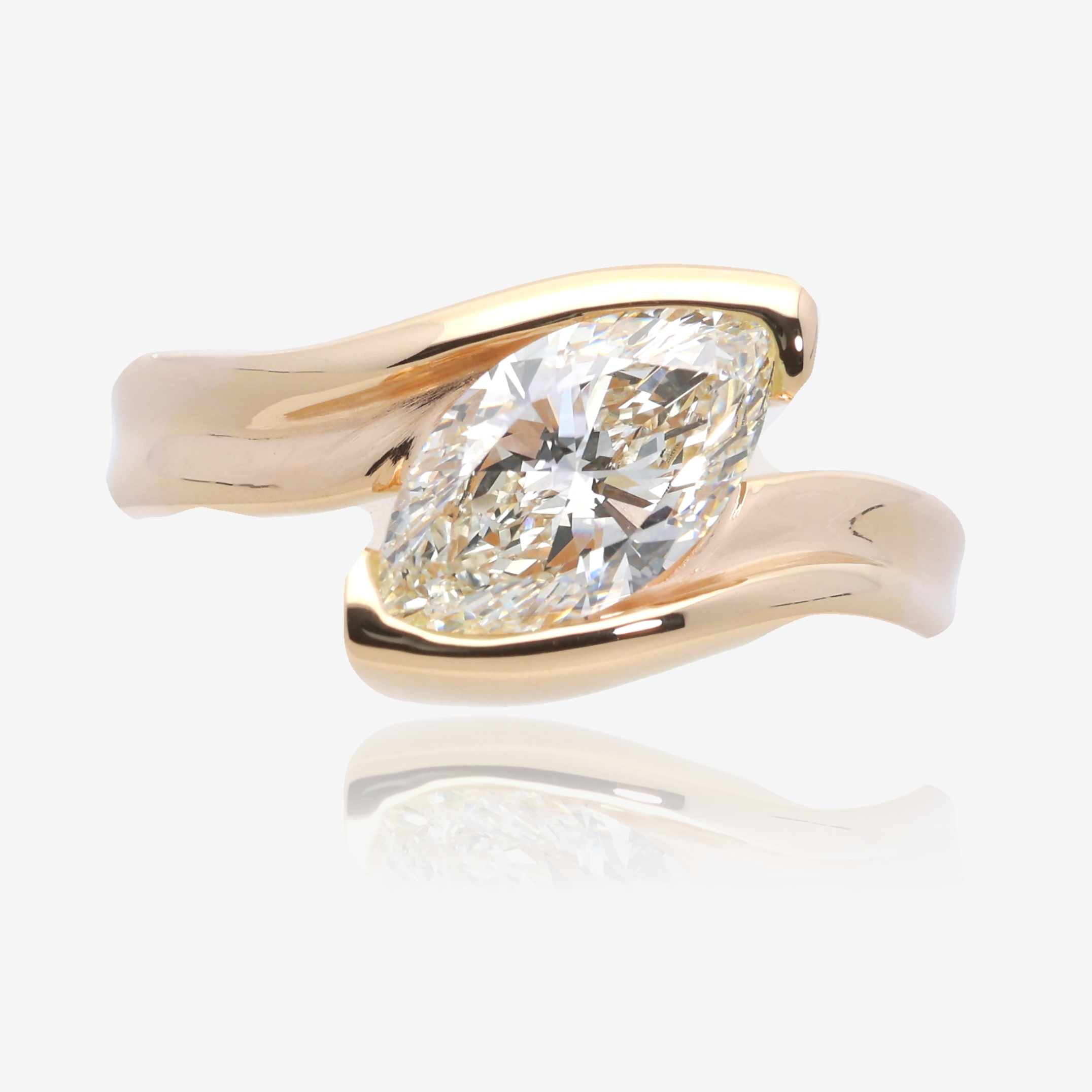 Cherished Love Diagonal Marquise Engagement Ring in 14K Yellow Gold