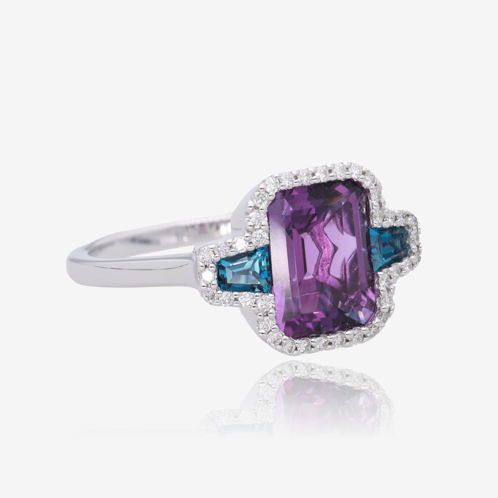 Ocean Twilight: Amethyst & Blue Topaz Diamond Accent Ring in White Gold