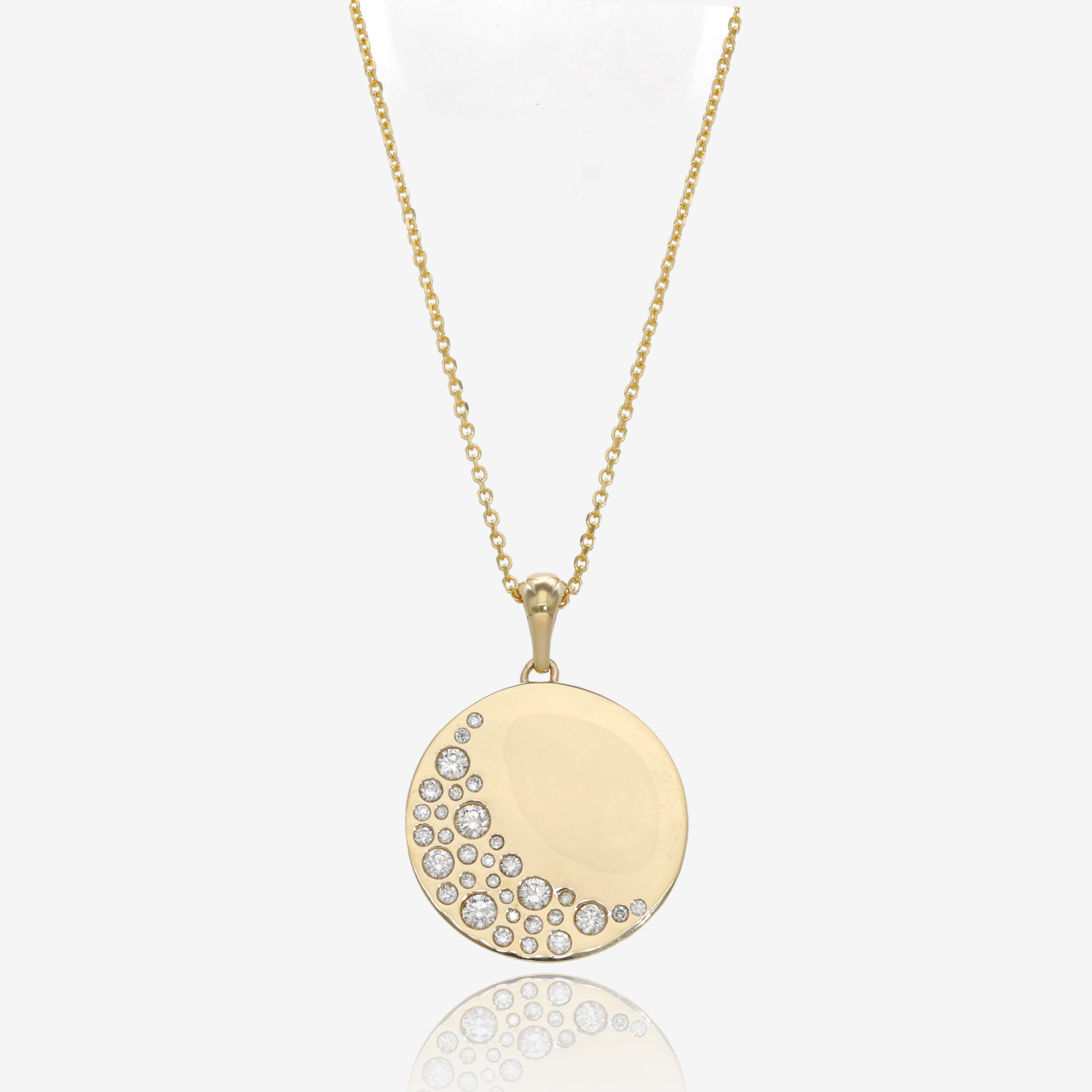 Dazzling Pavé Crescent Diamond Disc Gold Pendant