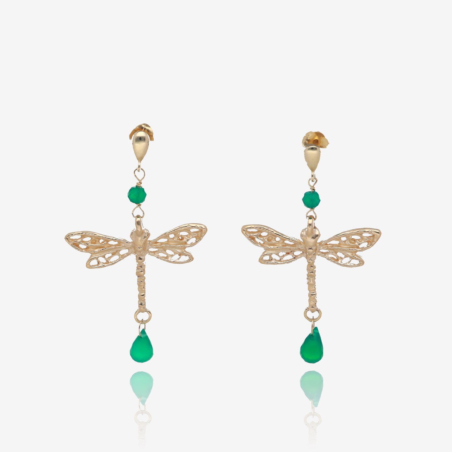 Dragonfly Dangle Earrings in Lush Green and Gold