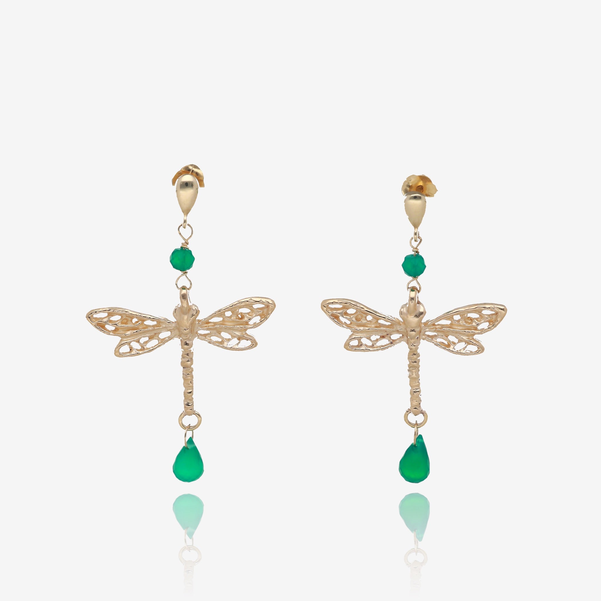 Dragonfly Dangle Earrings in Lush Green and Gold