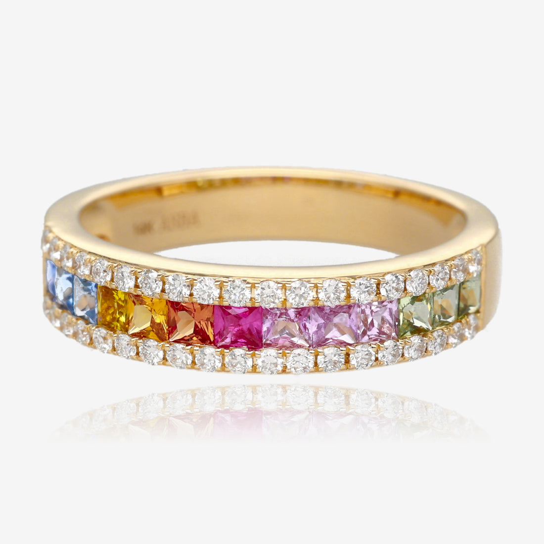 14K Yellow Gold Rainbow Cascade Sapphire and Diamond Band