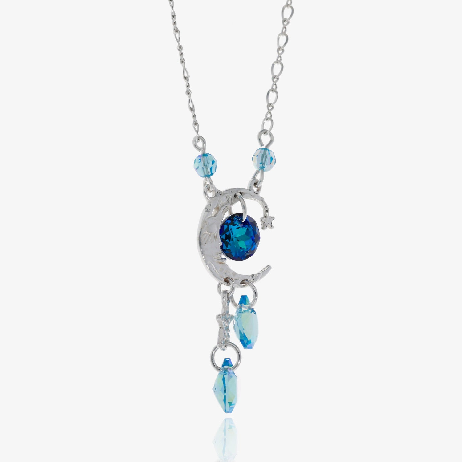 Celestial crystal Blue Moon Silver Dangle Necklace