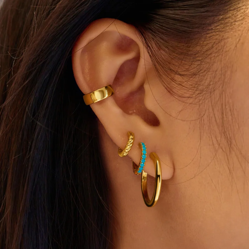 Yellow Aqua Blue Row Huggie Hoop Earrings