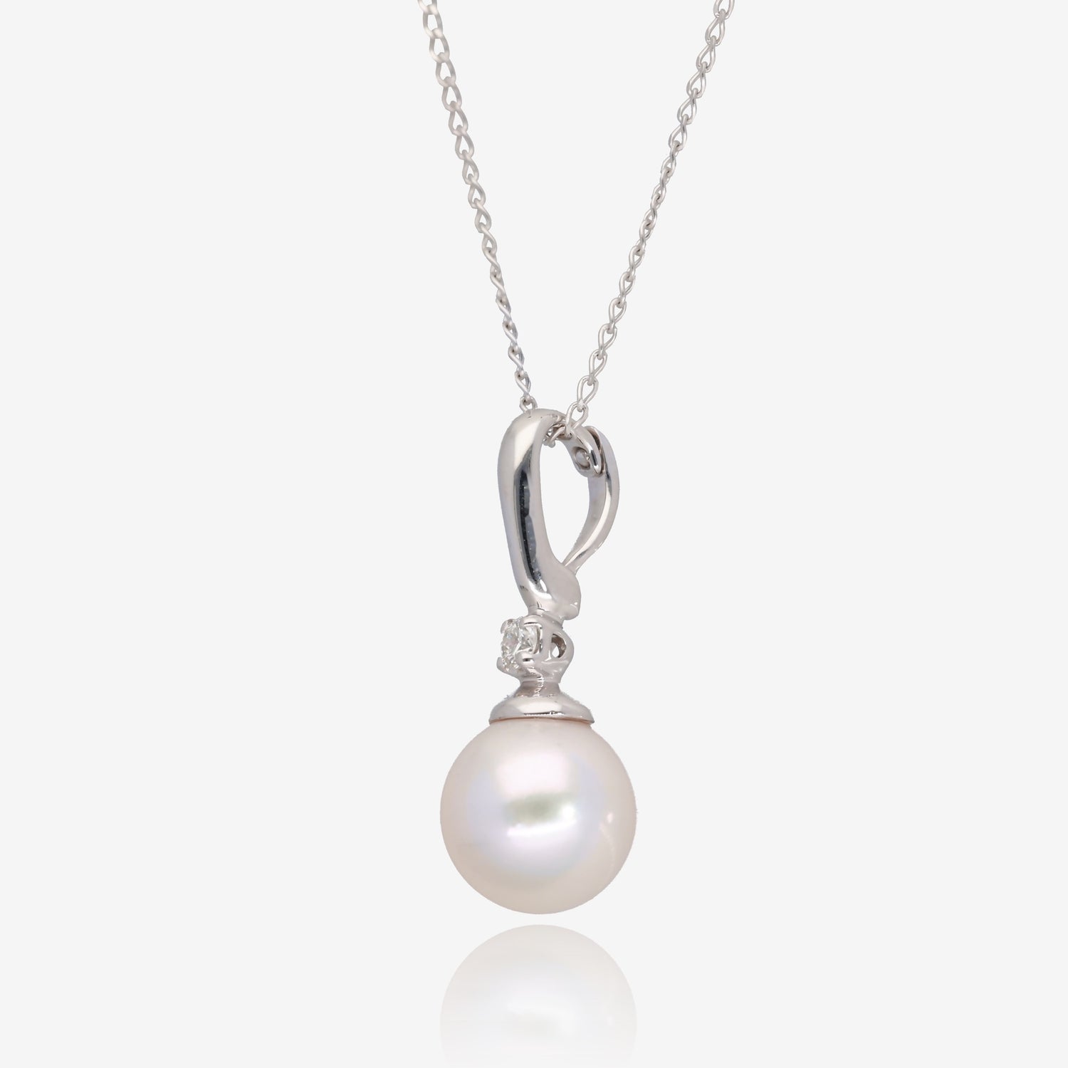Celestial Glow: Akoya Pearl & Diamond Accent Necklace