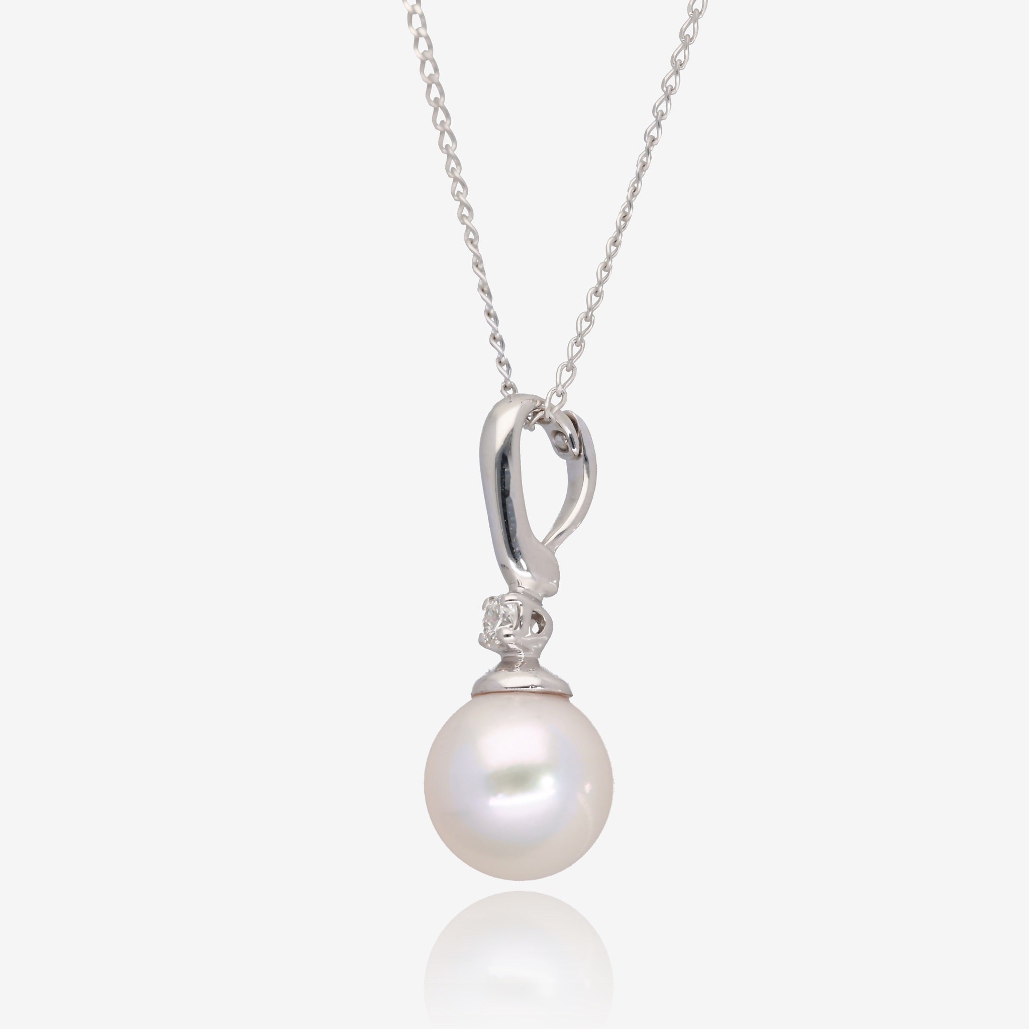 Celestial Glow: Akoya Pearl & Diamond Accent Necklace
