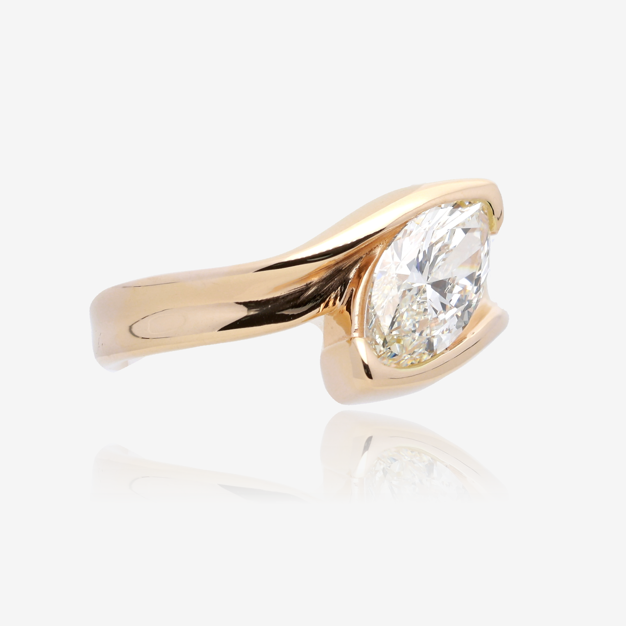 Cherished Love Diagonal Marquise Engagement Ring in 14K Yellow Gold