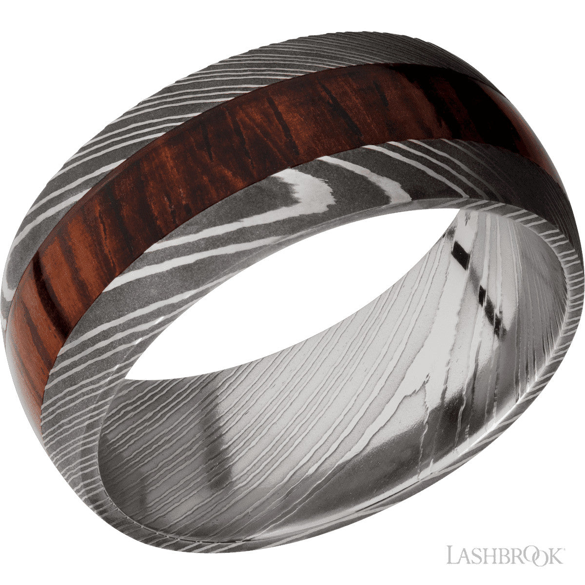 Custom LASHBROOK Damascus Wood Inlay Ring