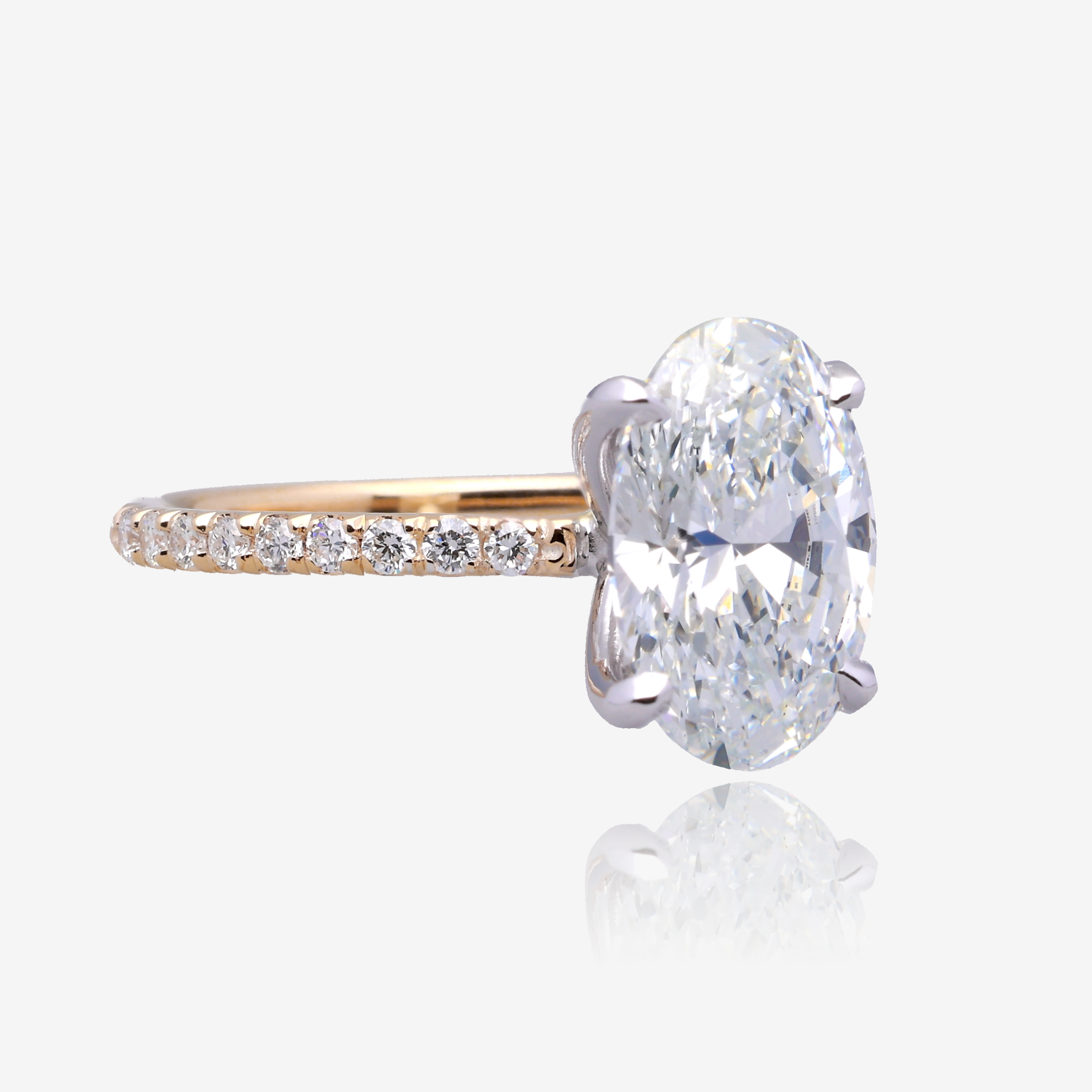 3ct Lab Grown Oval Diamond Solitaire with Pavé Band 14K Yellow Gold