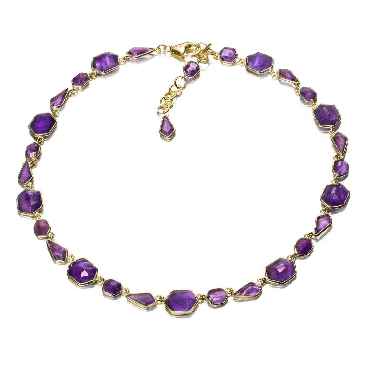 Geo Multi Amethyst Bezel Necklace