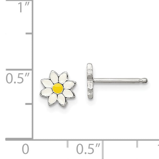 White and Yellow Daisy Flower Silver Studs