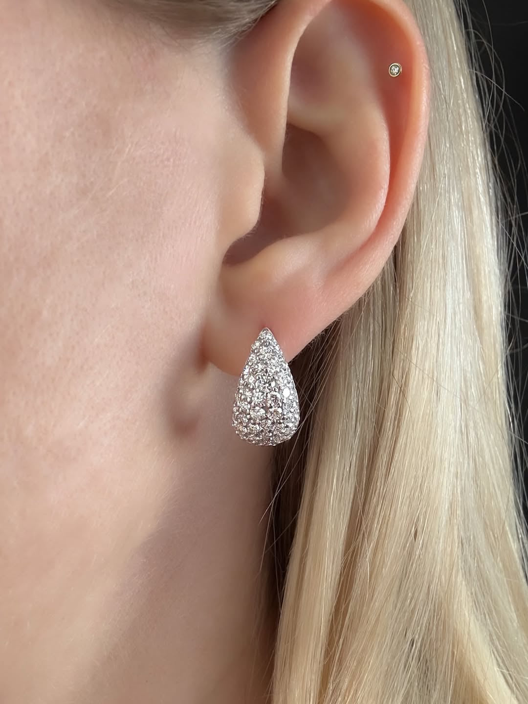 Puff & Pavé Arcs Silver Diamond Earrings