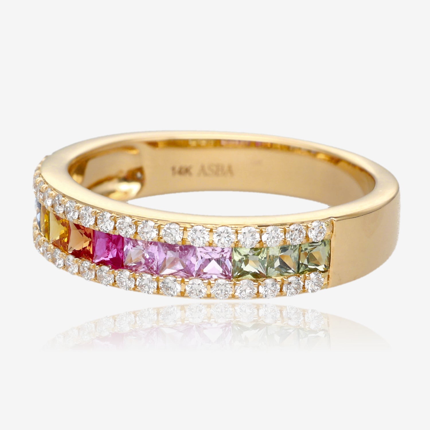 14K Yellow Gold Rainbow Cascade Sapphire and Diamond Band