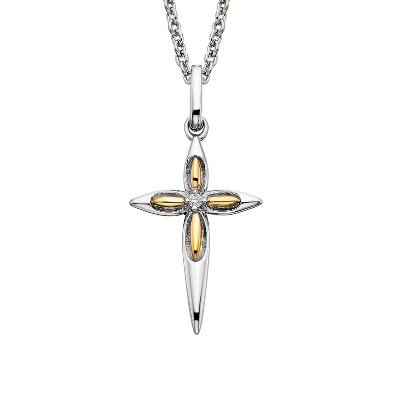 .02ctw Eternal Unity Two Tone Silver Cross Necklace
