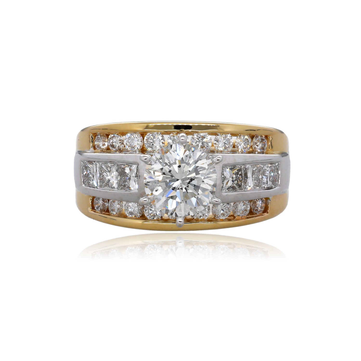 Grandiose 14K Two Tone Gold Diamond Engagement Ring with 1.60 Carat Natural Diamond