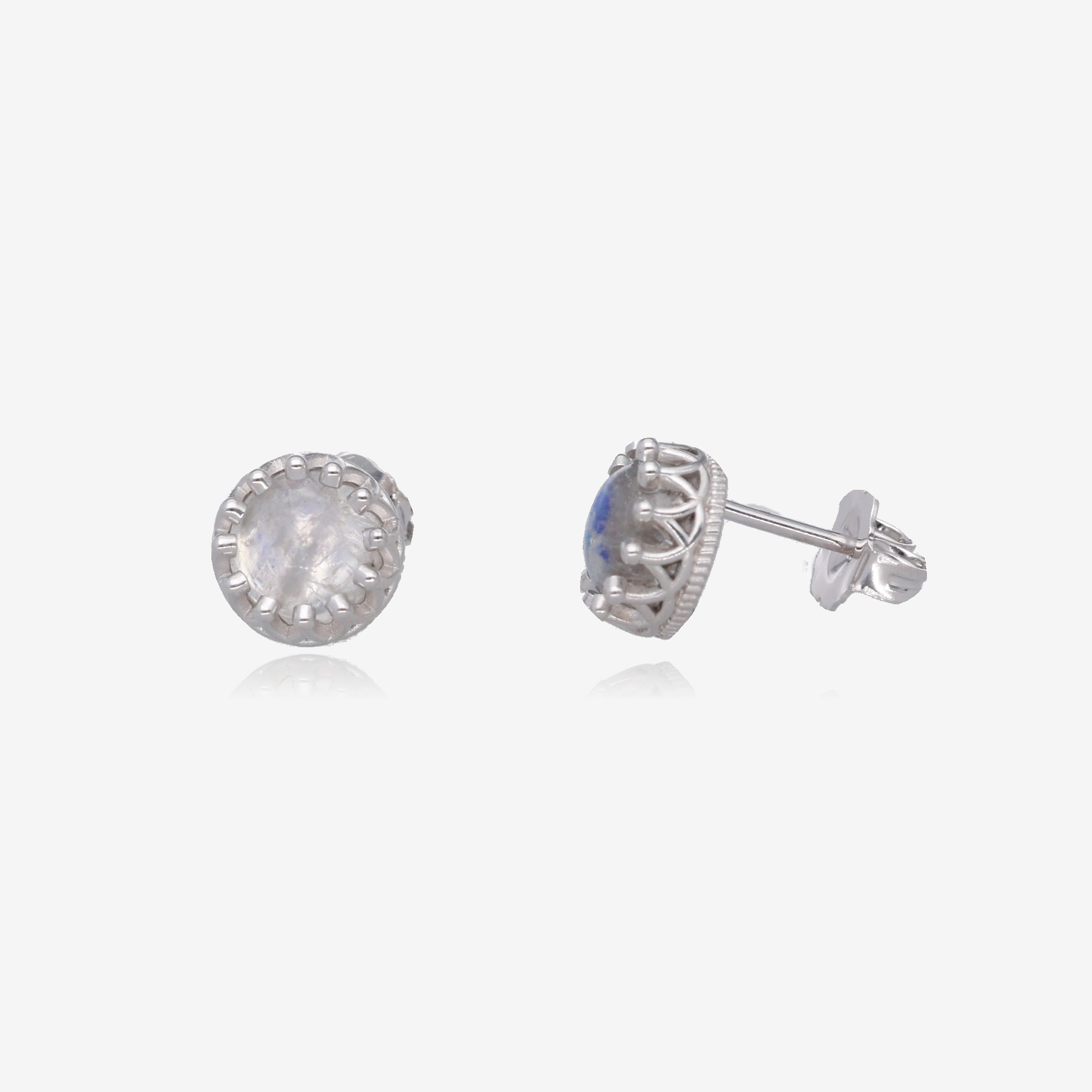 Marrakesh Rainbow Moonstone Crown Stud Earrings in Sterling Silver