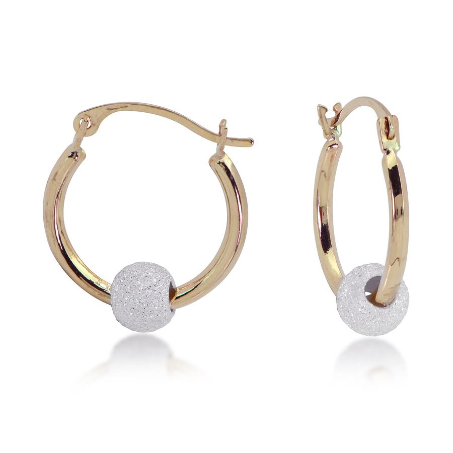 14K Yellow Gold Hoop Earrings with Sterling Silver Stardust Bead