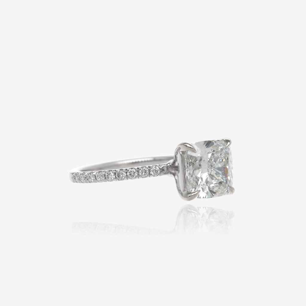 3ct Lab Grown Cushion Cut Diamond Solitaire with Pave Band 14K White Gold
