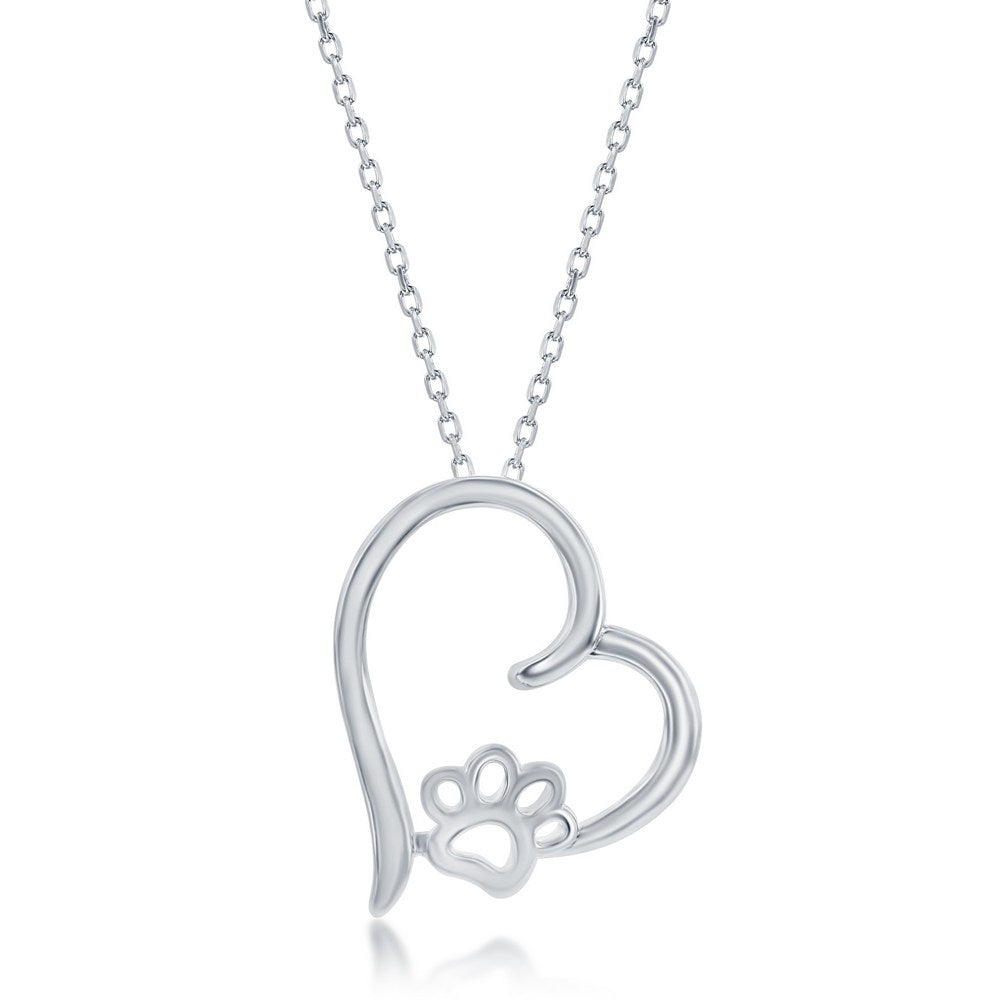 Paw Prints On My Heart Silver Necklace