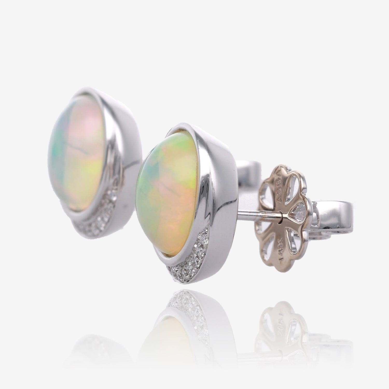 Ethiopian Opal and Diamond White Gold Stud Earrings