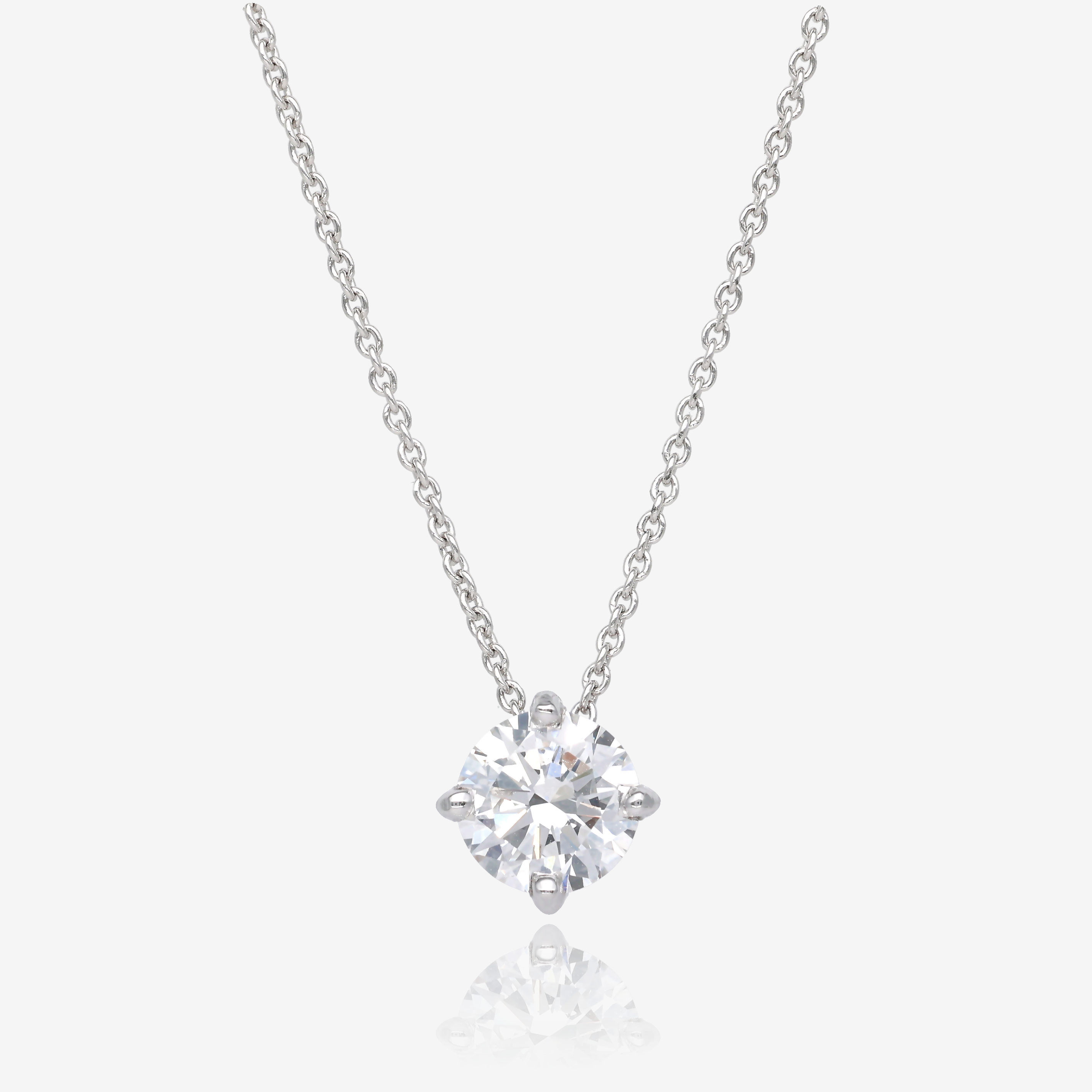 One Carat Round Diamond Pendant in 14K White Gold