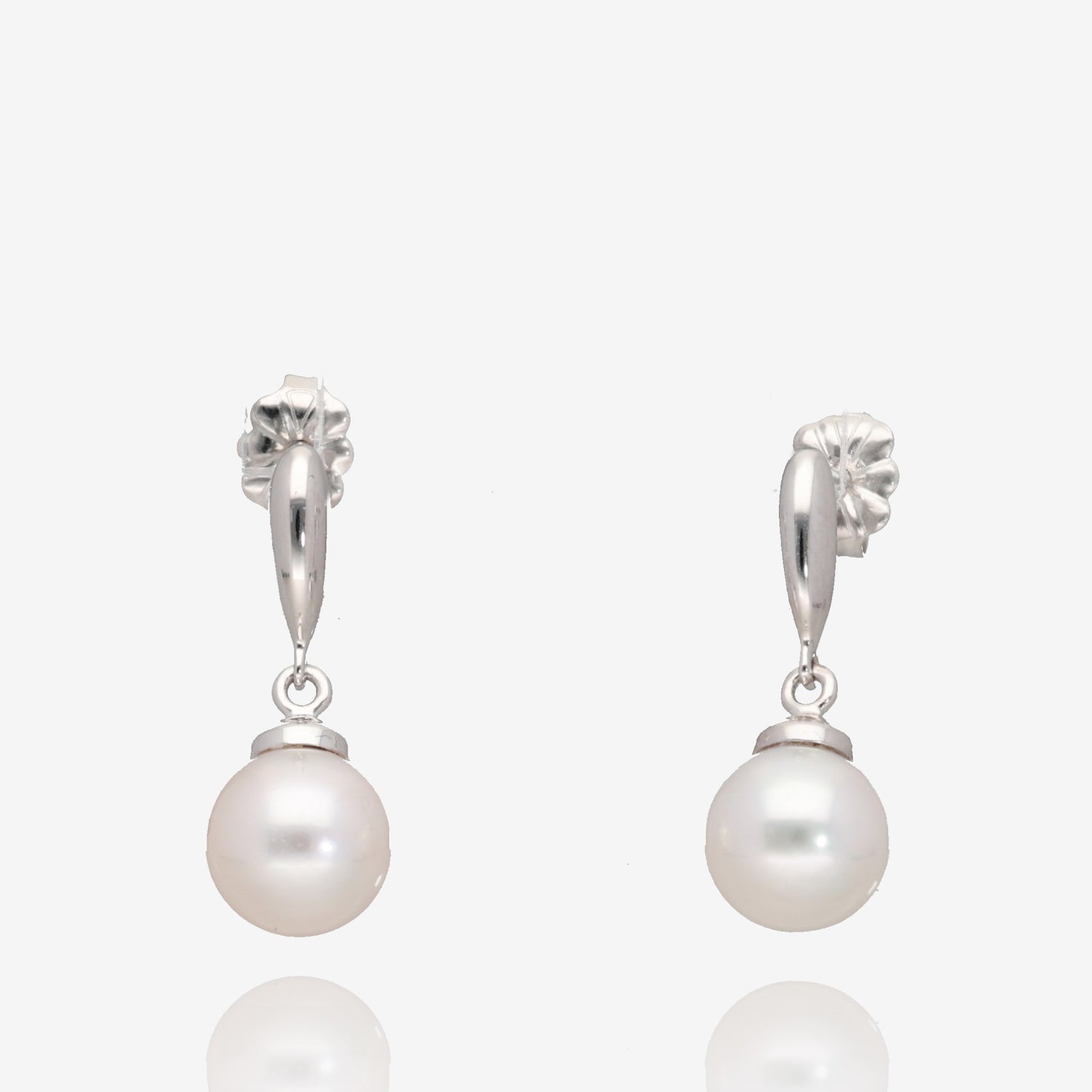 Silver Grace: Akoya Pearl Stud Earrings in 14K White Gold