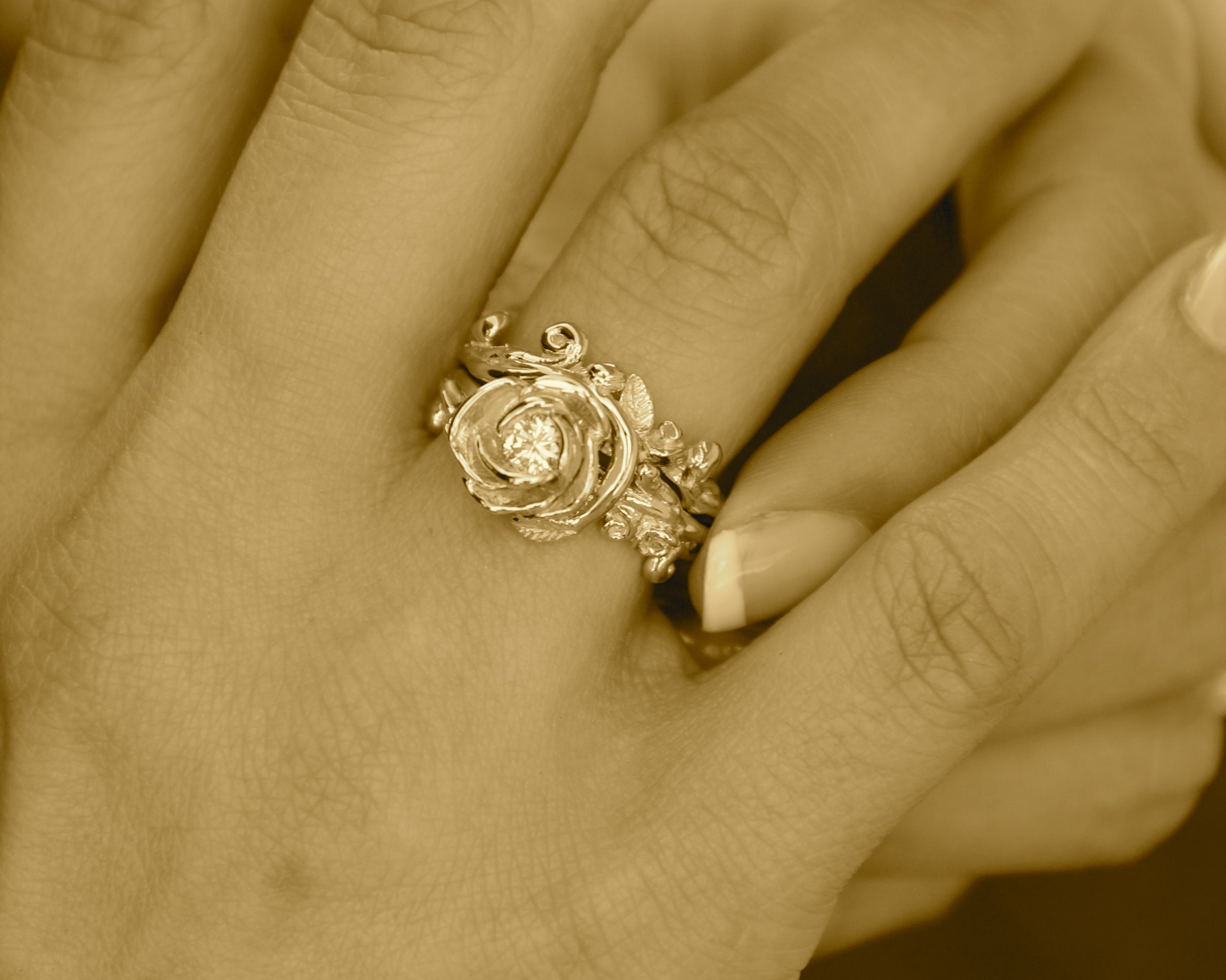 Rose Gold Diamond Wedding Ring Set, Rose Garland