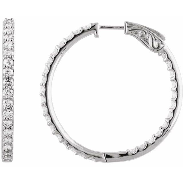 SAMPLE 3 CTW 14K White Gold Diamond Inside-Outside 34.5 mm Hoop Earrings