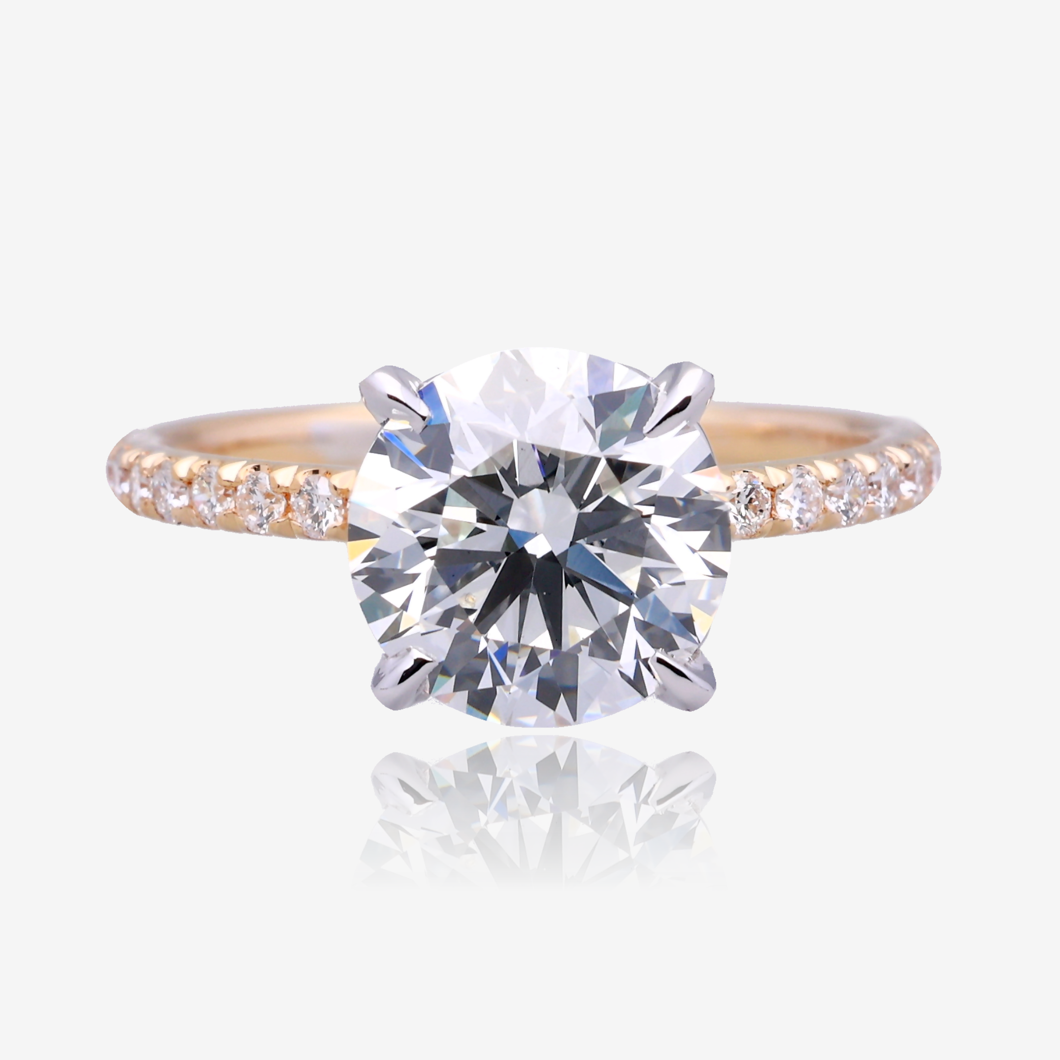 2.5ct Lab Grown Round Diamond Solitaire with Pavé Band 14K Yellow Gold