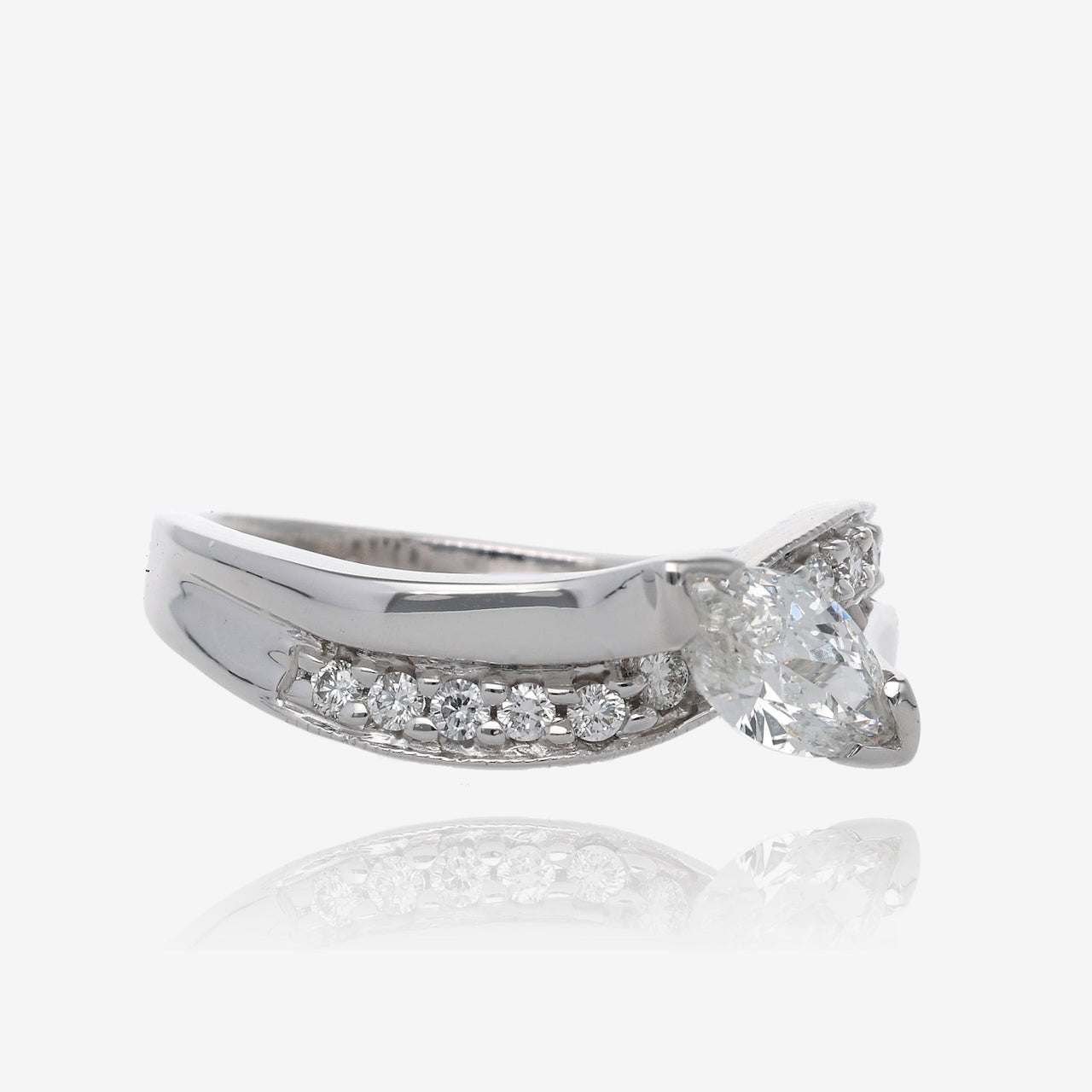 Gentle Wave Wedding Ring with Natural Marquise Diamond