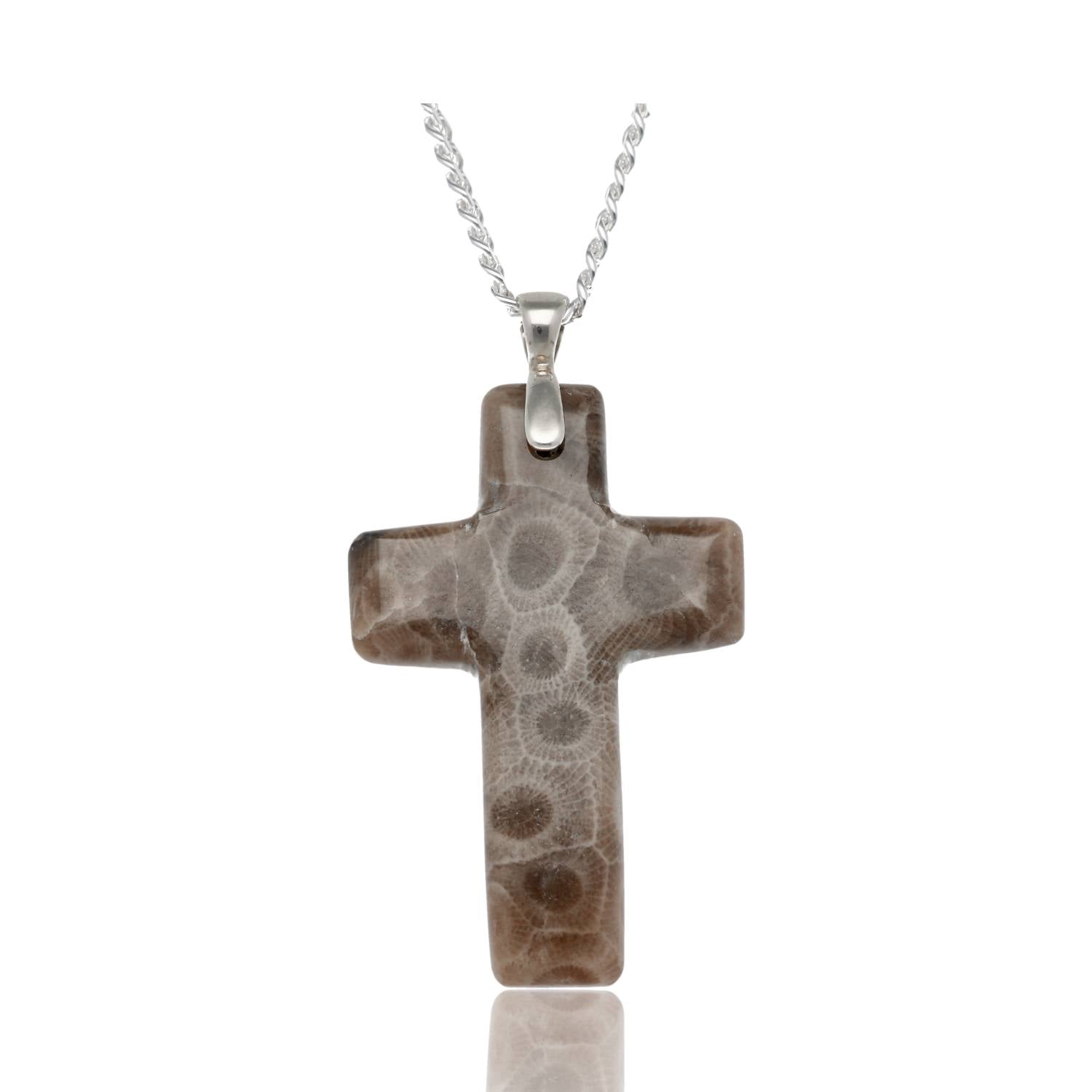 Silver 20" Petoskey Cross Necklace