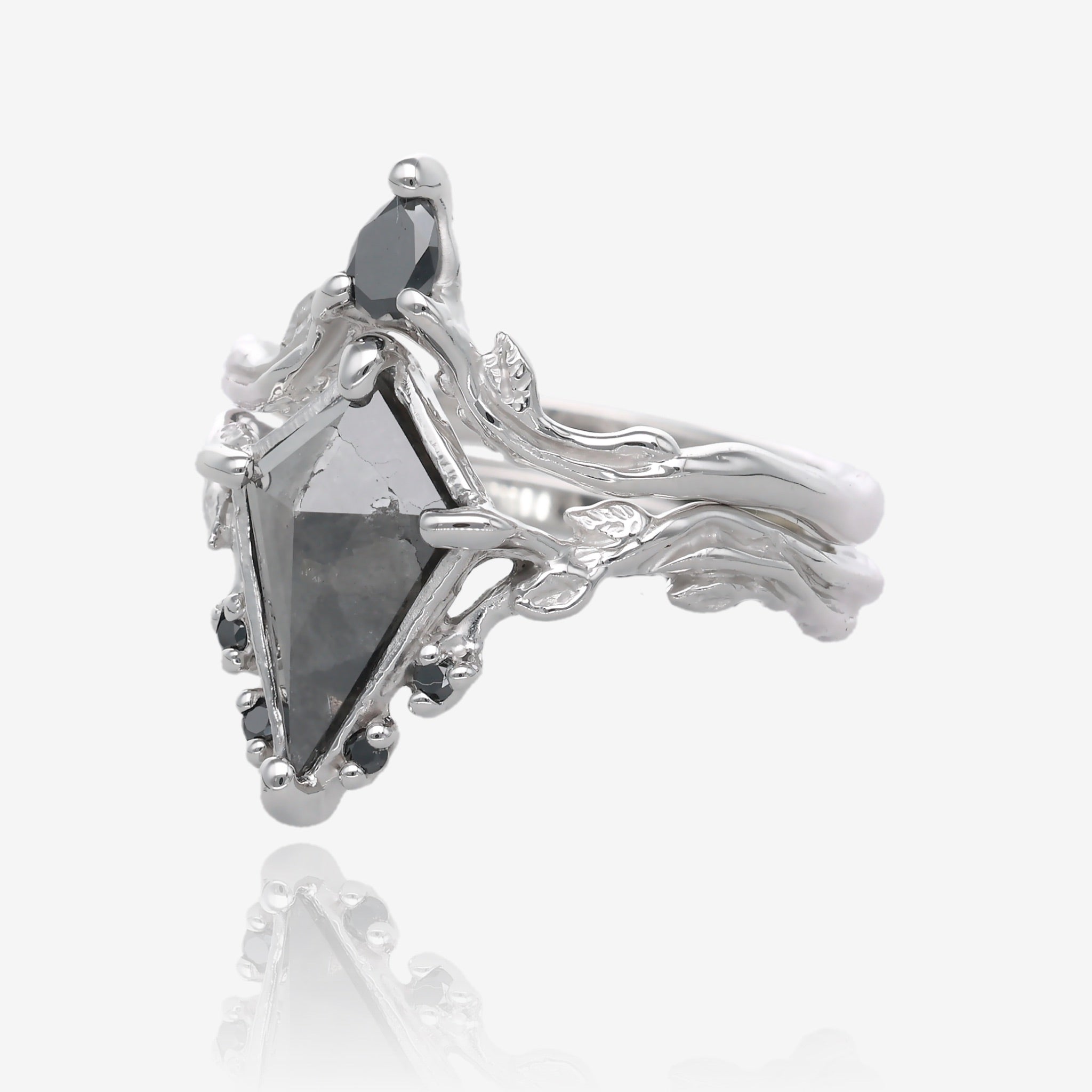 Faerie Crown Wedding Set with Salt and Pepper Diamond