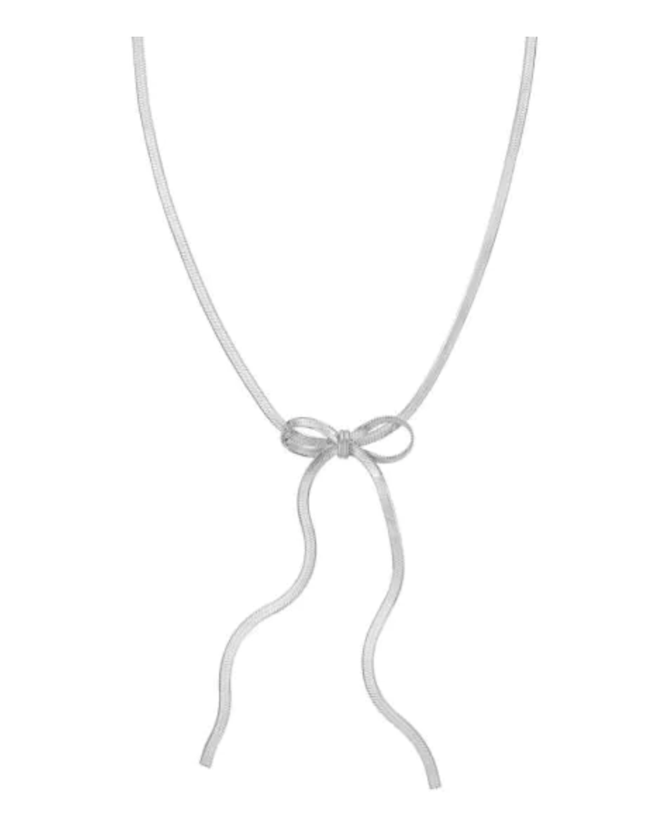 Silver Snake Chain Bow Necklace