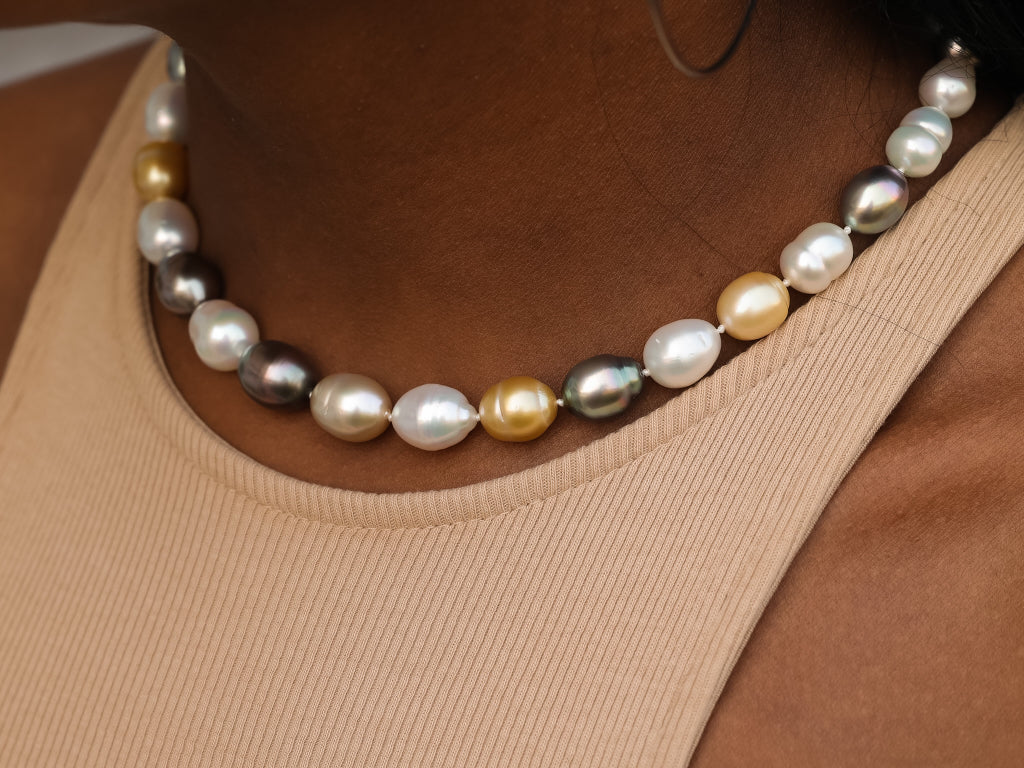 Luxurious Multi-Color Pearl Strand: White, Gold South Sea, and Tahitian Pearls