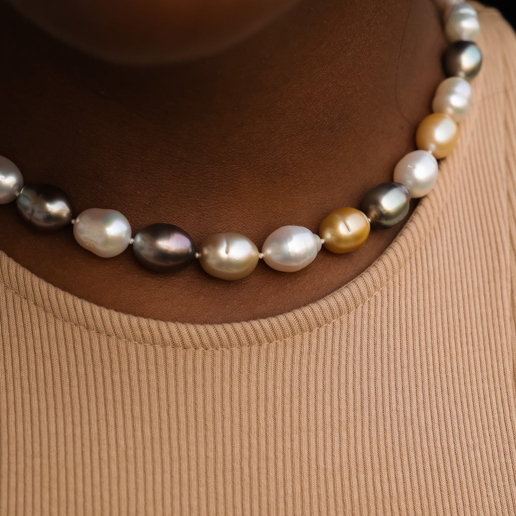 Luxurious Multi-Color Pearl Strand: White, Gold South Sea, and Tahitian Pearls