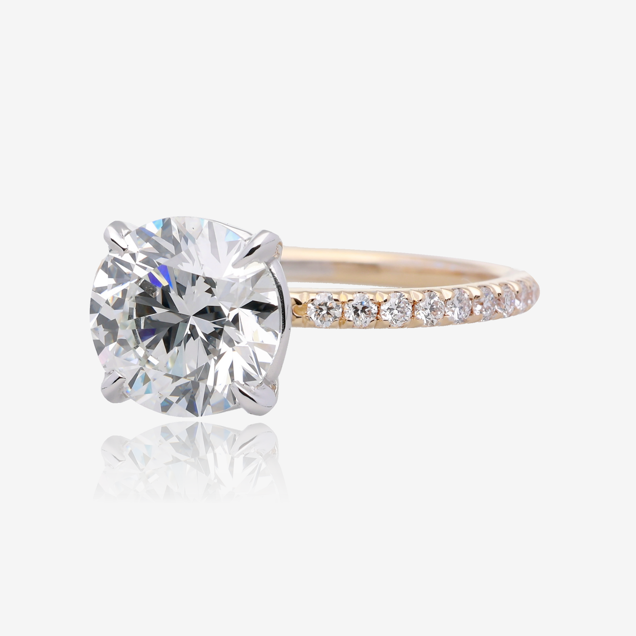 2.5ct Lab Grown Round Diamond Solitaire with Pavé Band 14K Yellow Gold