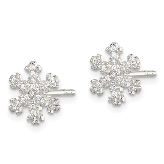 Silver CZ Sparkling Snowflake Stud Earrings