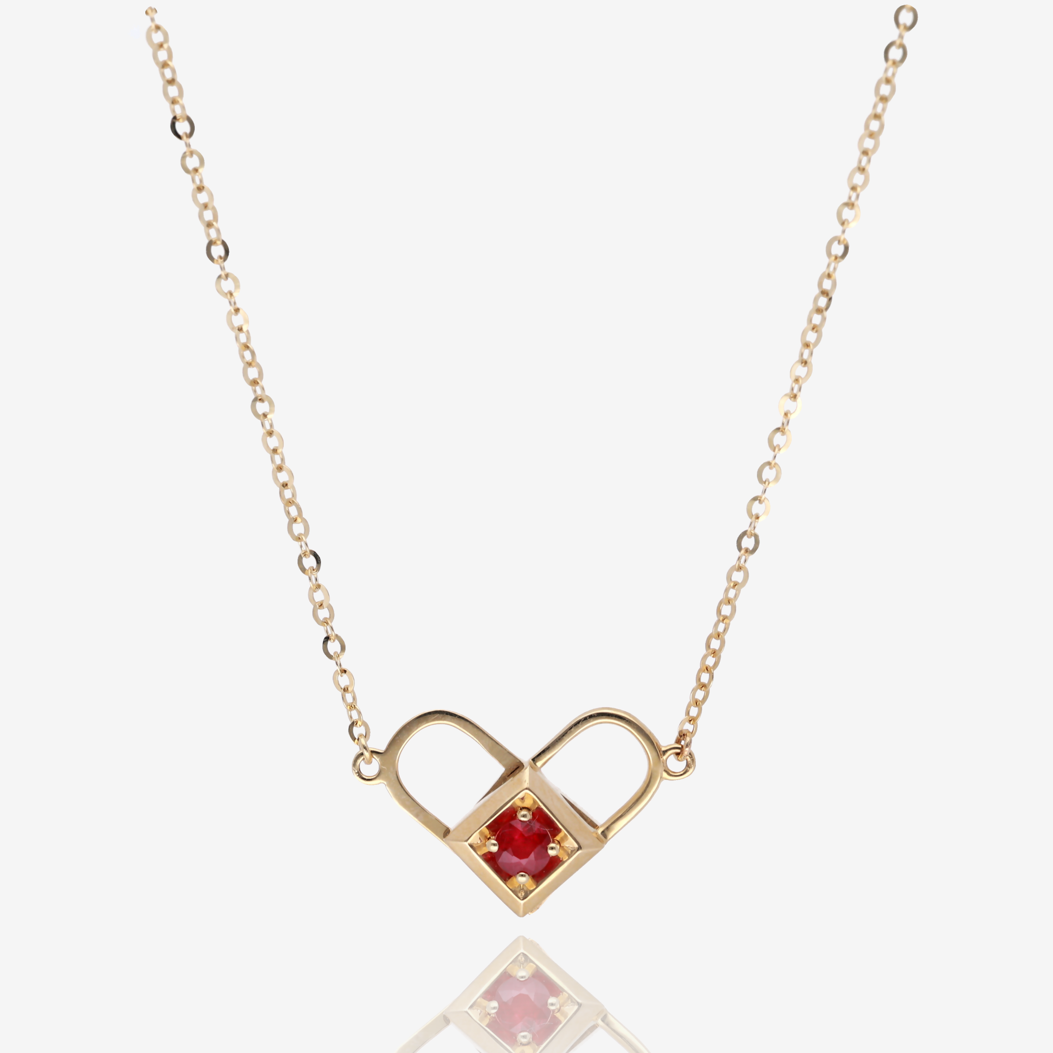 Heart Lock Ruby and Diamond Convertible Necklace in 14K Yellow Gold