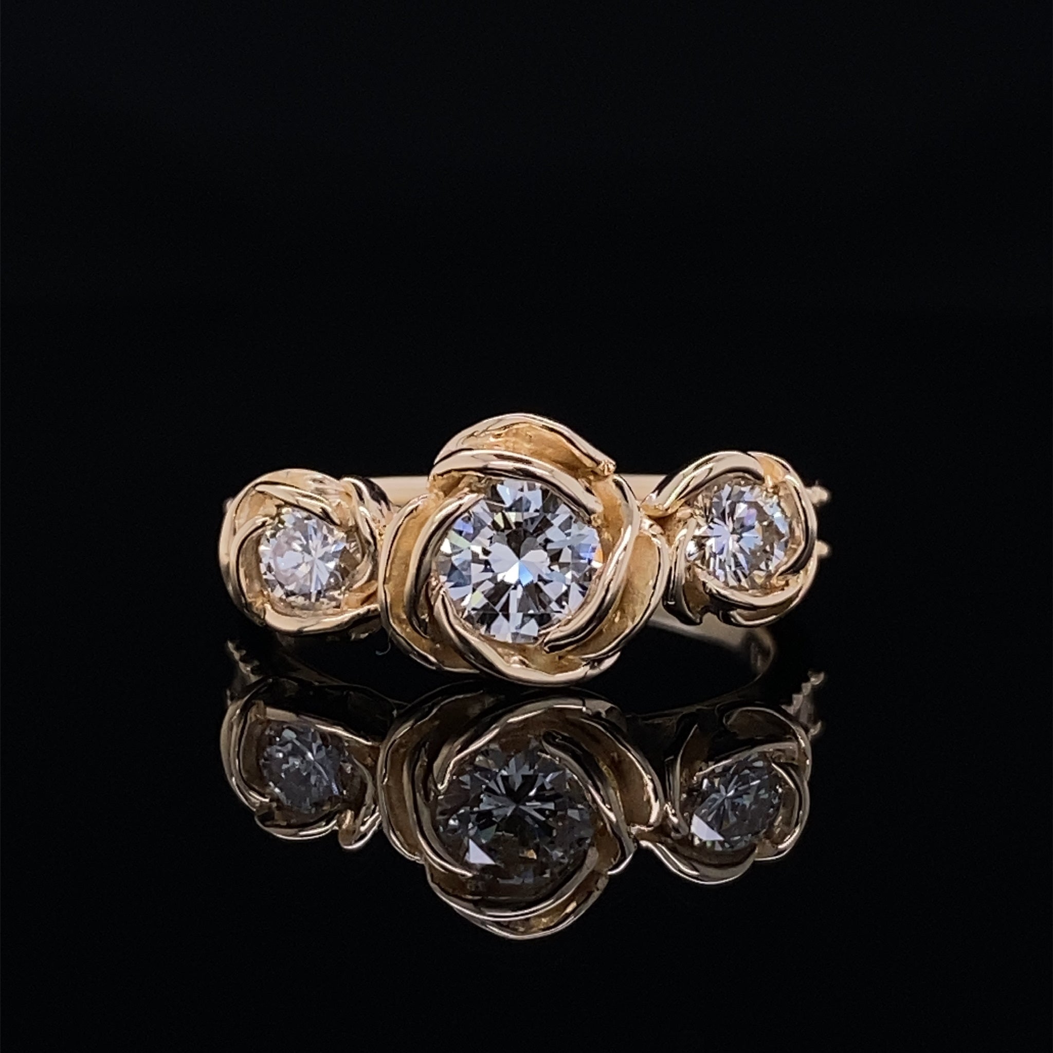Prized Rose Trio Three Diamond Ring Yellow Gold