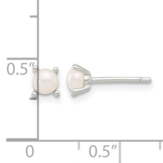 Silver 4mm White Pearl June Birthstone Silver Earrings