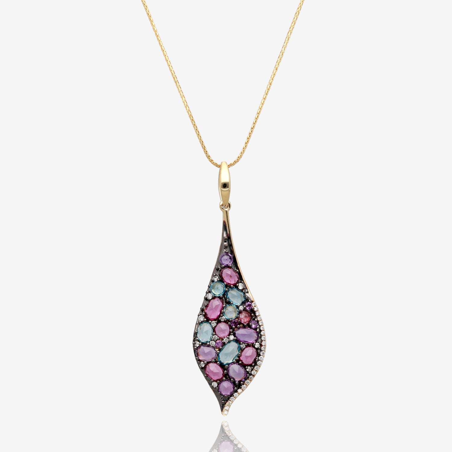 Aurora Bloom: 14K Yellow Gold Necklace with Multi-Gemstone Mosaic